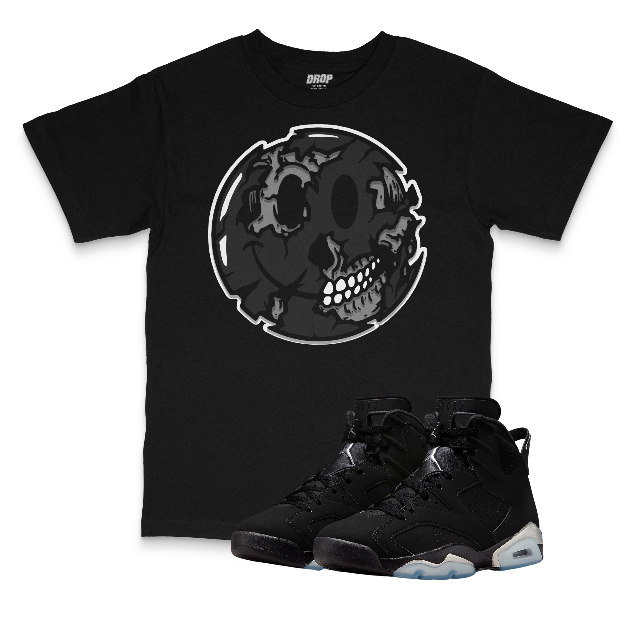 Air Jordan 6 Black Chrome I Smiley Face T-Shirt Air Jordan 6 Black Chrome I Smiley Face T-Shirt