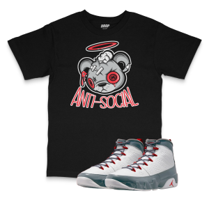 Air Jordan 9 Fire Red l Anti-Social Bear T-Shirt