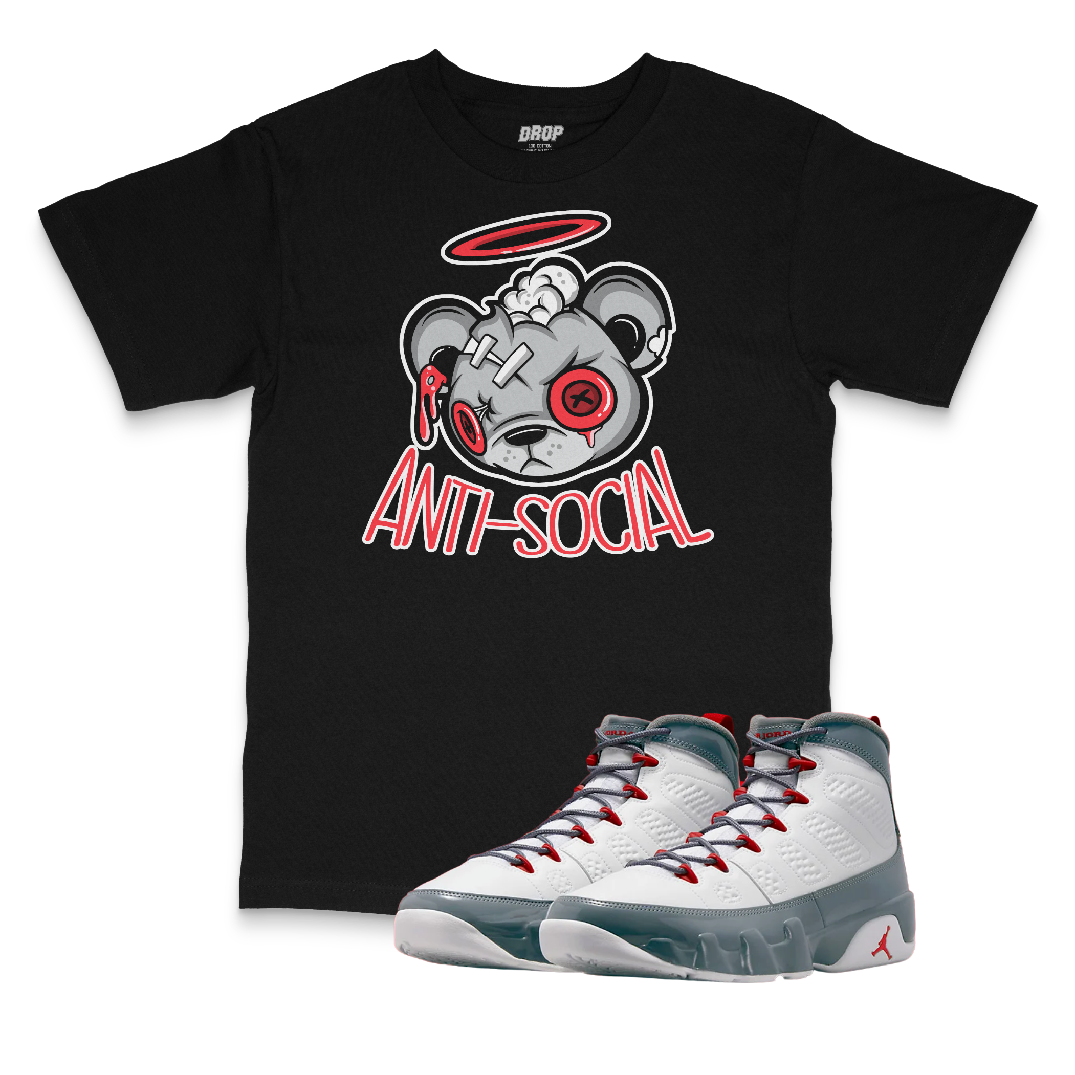 Air Jordan 9 Fire Red l Anti-Social Bear T-Shirt Air Jordan 9 Fire Red l Anti-Social Bear T-Shirt