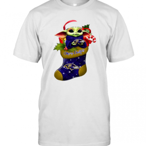 Baby Yoda Hug Baltimore Ravens Ornament Merry Christmas 2020 T-Shirt