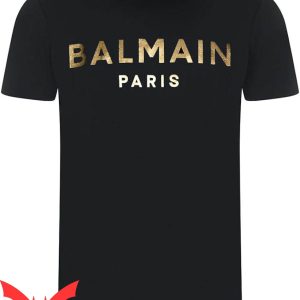 Balmain Paris T-Shirt Gold Brand Logo Minimalist Vintage
