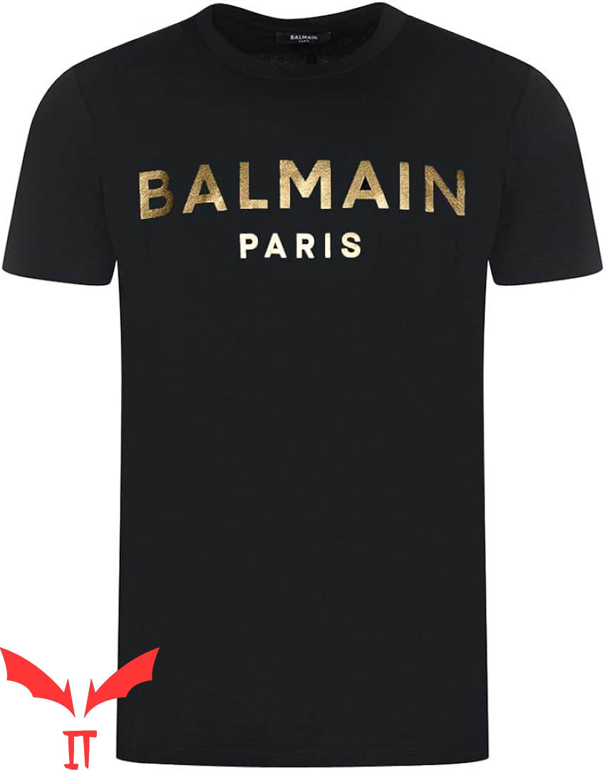 Balmain Paris T-Shirt Gold Brand Logo Minimalist Vintage Balmain Paris T-Shirt Gold Brand Logo Minimalist Vintage