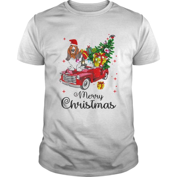 Basset Hound Ride Red Truck Christmas Pajama shirt
