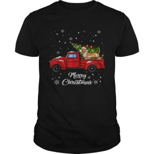 Basset hound Rides Red Truck Christmas Pajama shirt