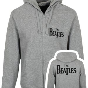 Beatles Drop T Logo Back Print Men's Grey Zipped Hoodie