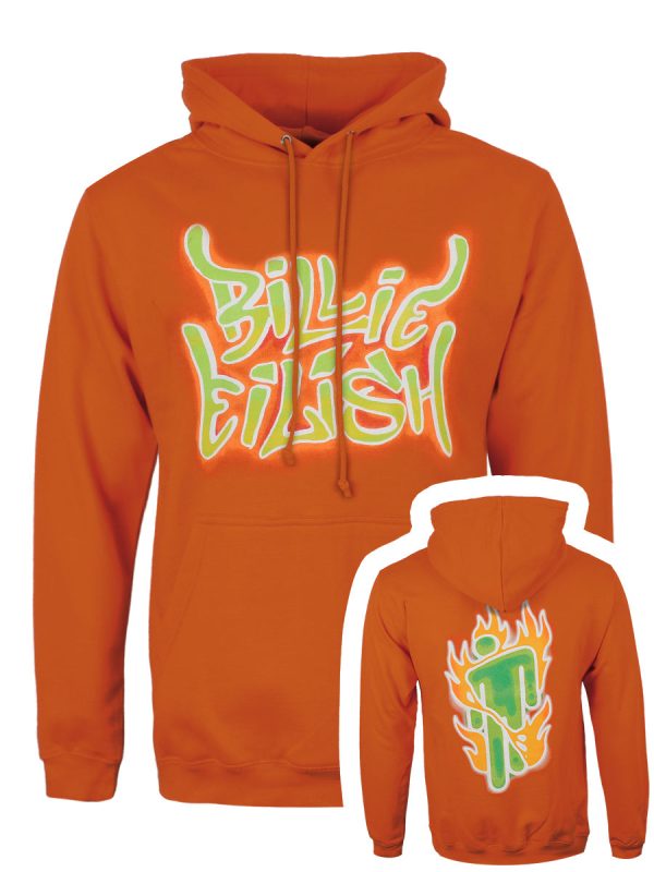 Billie Eilish Airbrush Flames Blohsh Men’s Orange Hoodie