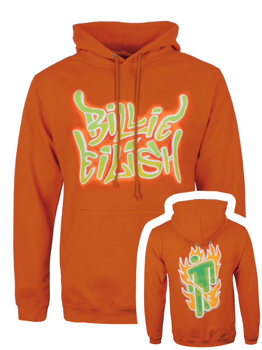 Billie Eilish Airbrush Flames Blohsh Men's Orange Hoodie