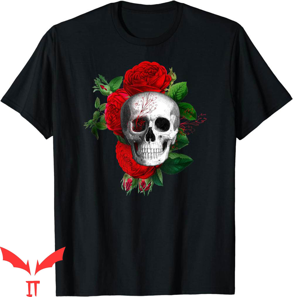 Blood Flower T-Shirt Red Rose Skull Art In Grunge Style Blood Flower T-Shirt Red Rose Skull Art In Grunge Style