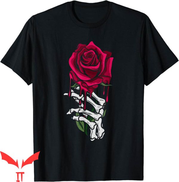 Blood Flower T-Shirt Skeleton Hand Bleeding Red Rose