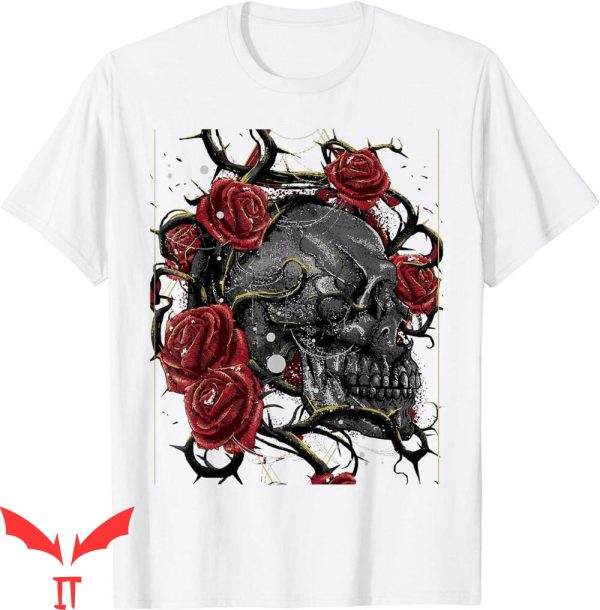 Blood Flower T-Shirt Skeleton Head Red Rose Flower