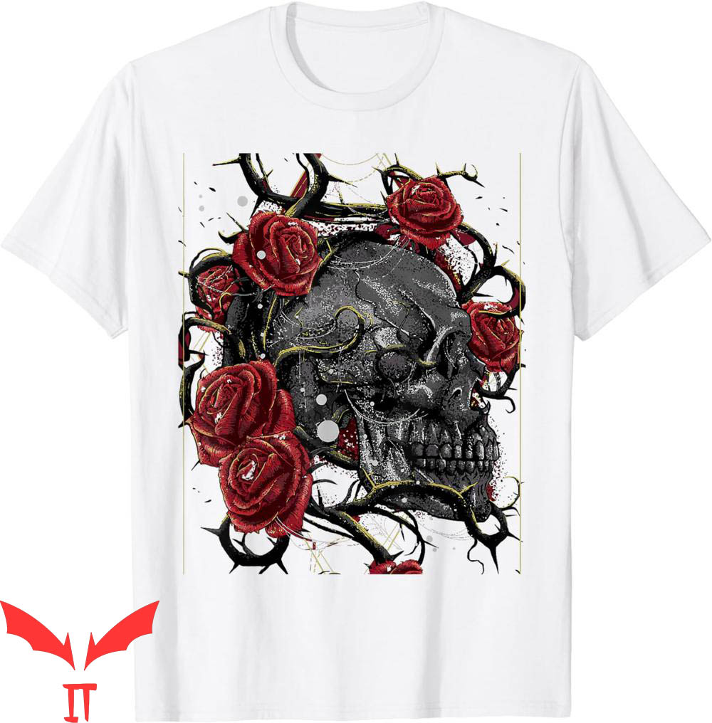Blood Flower T-Shirt Skeleton Head Red Rose Flower Blood Flower T-Shirt Skeleton Head Red Rose Flower
