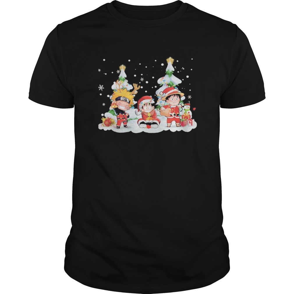 Chibi Naruto Son Goku and Monkey D Luffy Merry Christmas shirt Chibi Naruto Son Goku and Monkey D Luffy Merry Christmas shirt
