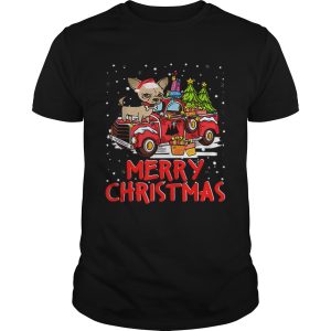 Chihuahua Rides Red Truck Merry Christmas Pajama shirt