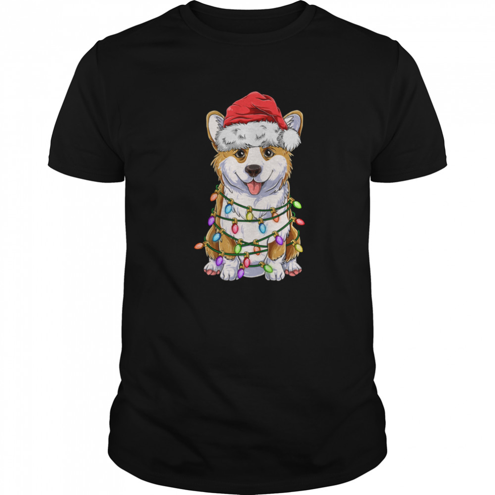 Corgi Christmas Tree Lights Santa Hat Dog shirt Corgi Christmas Tree Lights Santa Hat Dog shirt