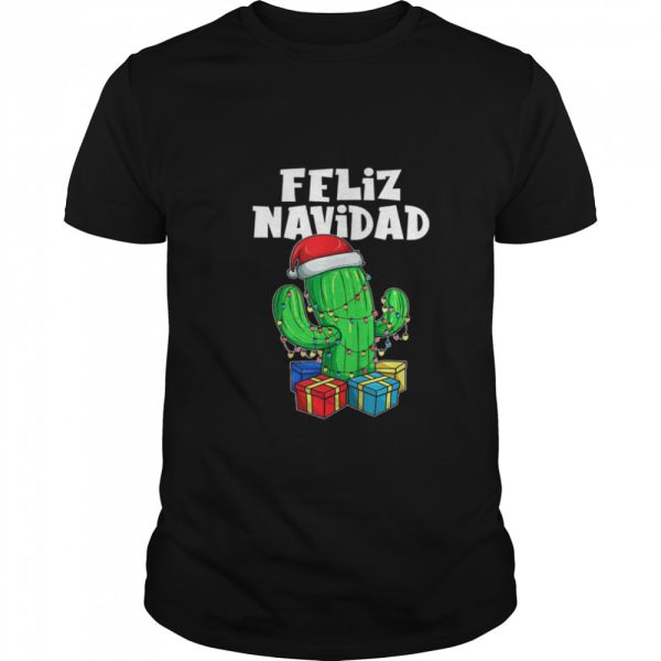 Funny Feliz Navidad Cactus Tree Lights Spanish Pajama Christmas shirt