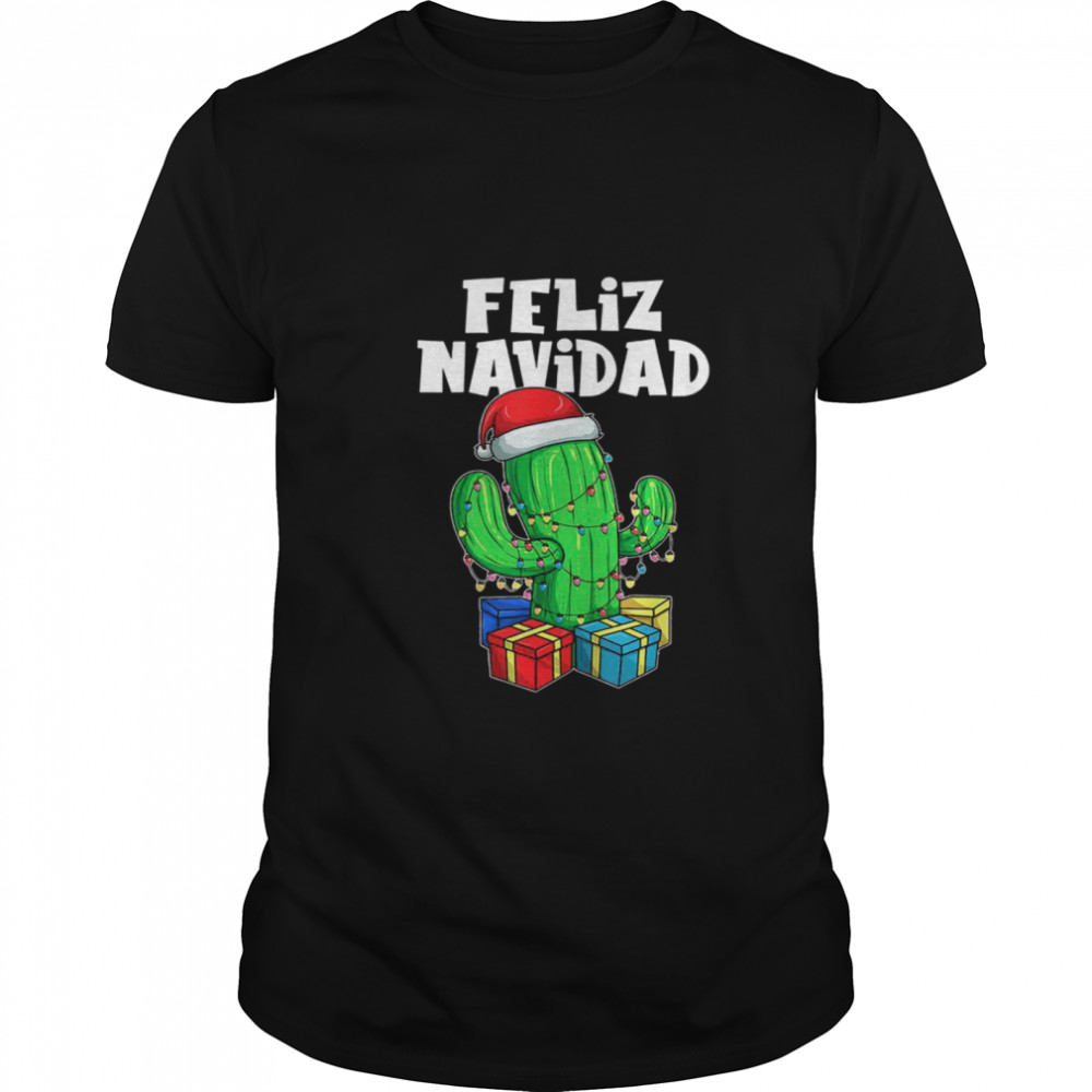 Funny Feliz Navidad Cactus Tree Lights Spanish Pajama Christmas shirt Funny Feliz Navidad Cactus Tree Lights Spanish Pajama Christmas shirt