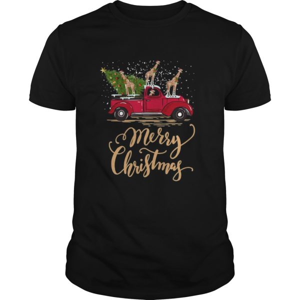 Giraffe driving christmas tree truck shirt