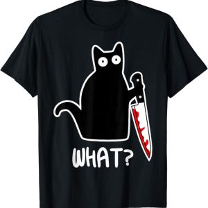 Halloween T-shirt Black Cat With Knife