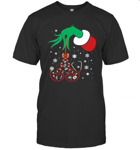 Hand Grinch Holding Tree Nurse Christmas T-Shirt Hand Grinch Holding Tree Nurse Christmas T-Shirt