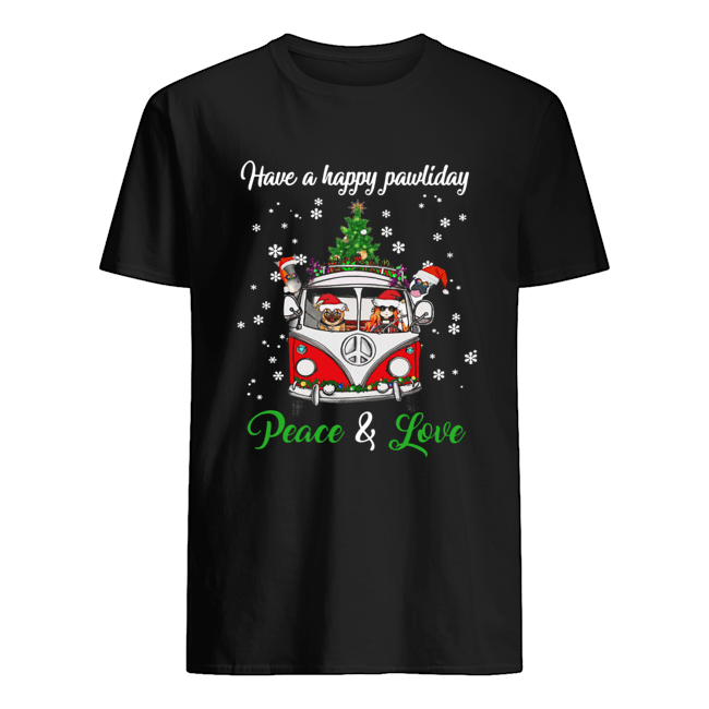 Have a happy pawlidays peace and love girl hippie and Dogs Christmas shirt Have a happy pawlidays peace and love girl hippie and Dogs Christmas shirt