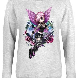 Hexxie Violet Totally Winging It Ladies Heather Grey Sweatshirt