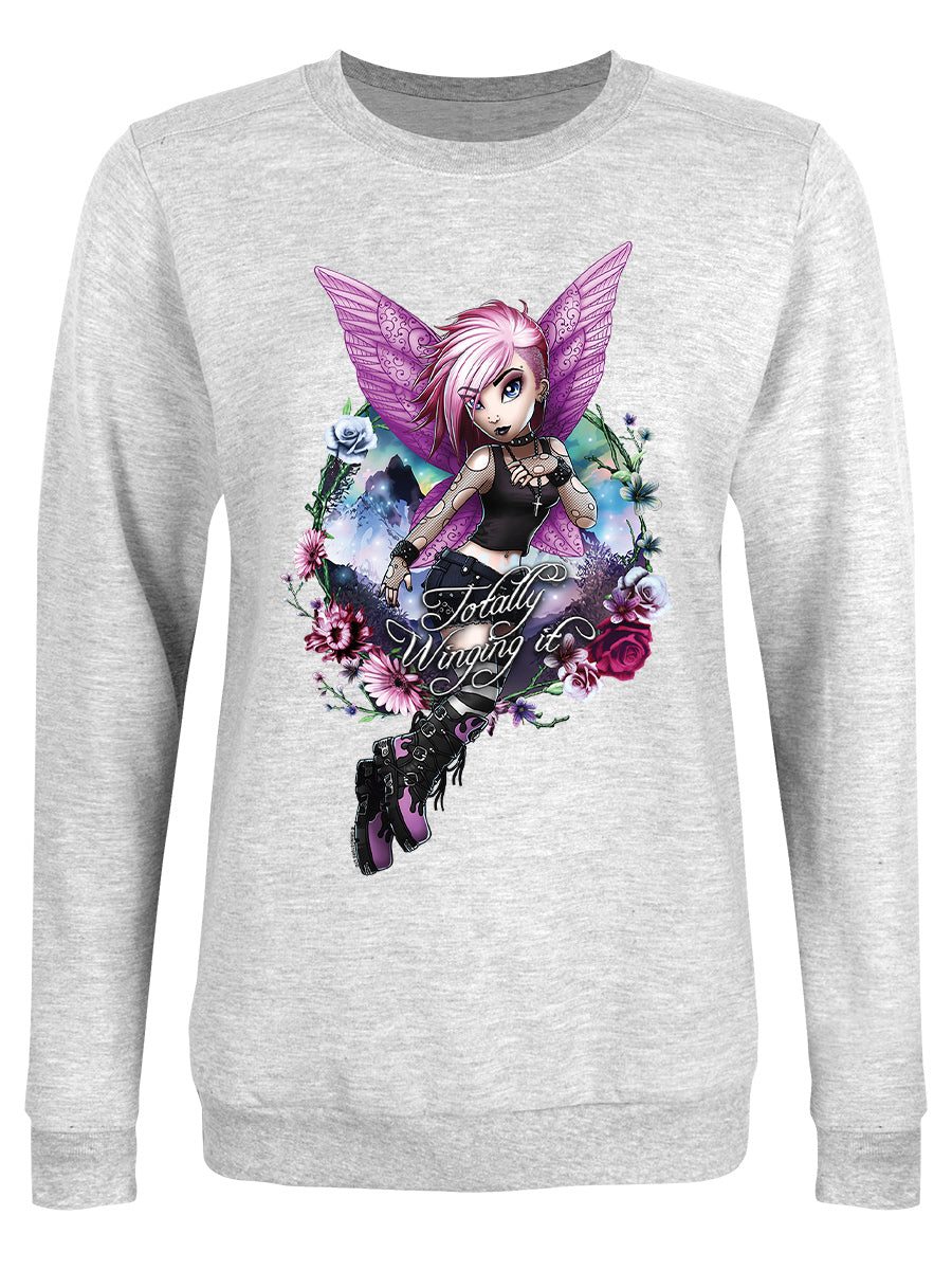 Hexxie Violet Totally Winging It Ladies Heather Grey Sweatshirt Hexxie Violet Totally Winging It Ladies Heather Grey Sweatshirt