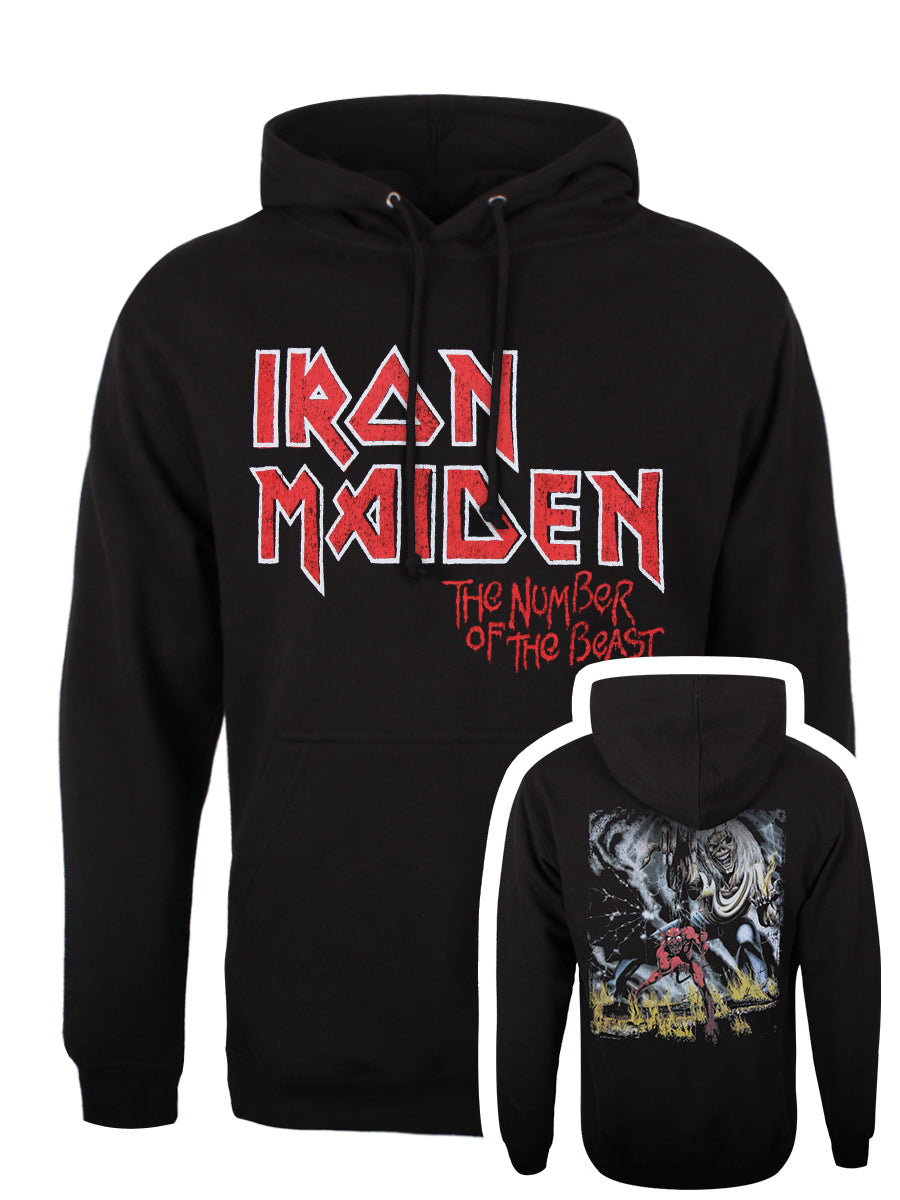 Iron Maiden Number Of The Beast Vintage Logo Men's Black Pullover Hoodie Iron Maiden Number Of The Beast Vintage Logo Men's Black Pullover Hoodie