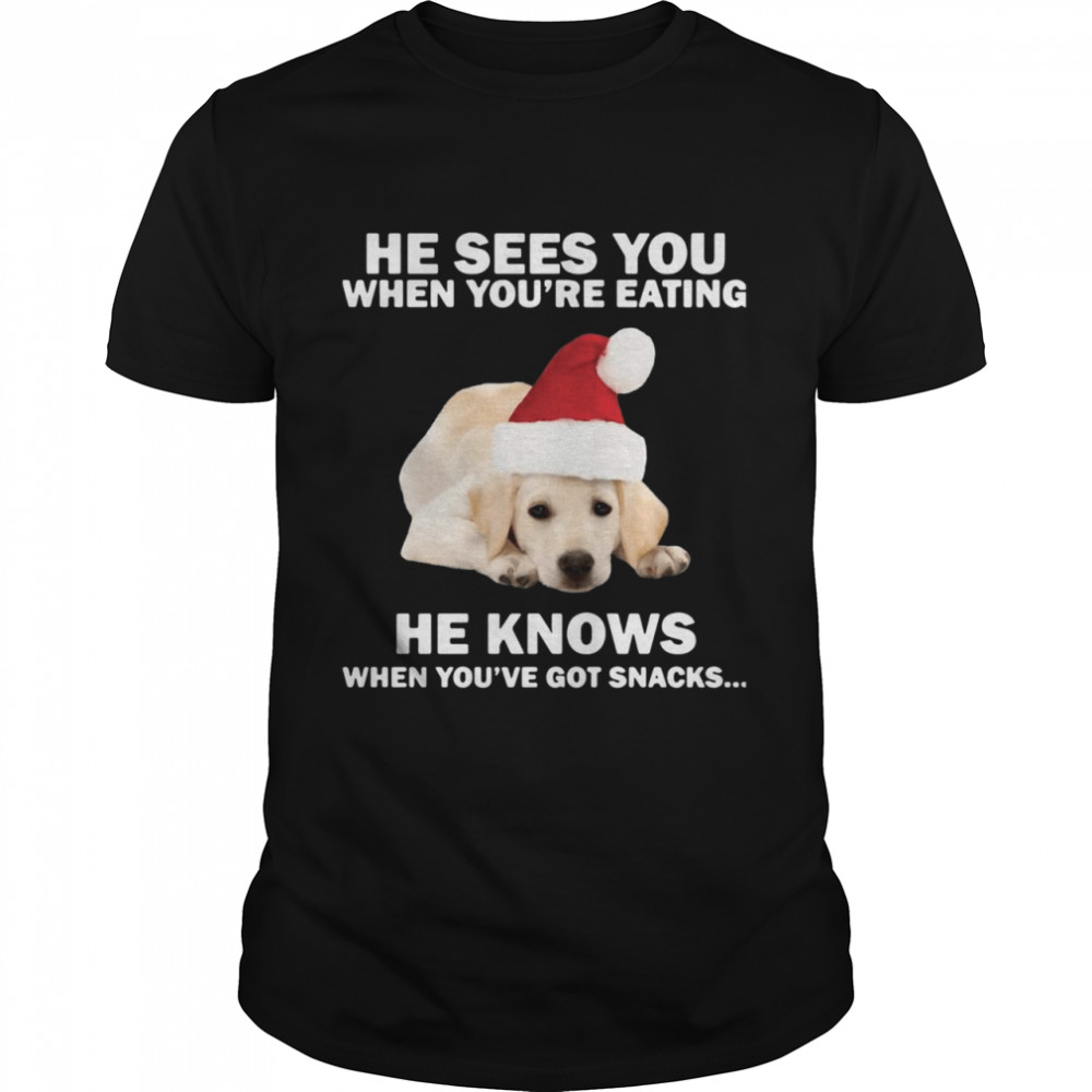 Labrador He Sees You When You're Eating He Knows When You've Got Snacks Christmas shirt Labrador He Sees You When You're Eating He Knows When You've Got Snacks Christmas shirt