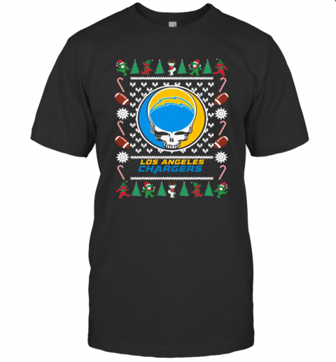Los Angeles Chargers Grateful Dead Ugly Christmas T-Shirt Los Angeles Chargers Grateful Dead Ugly Christmas T-Shirt
