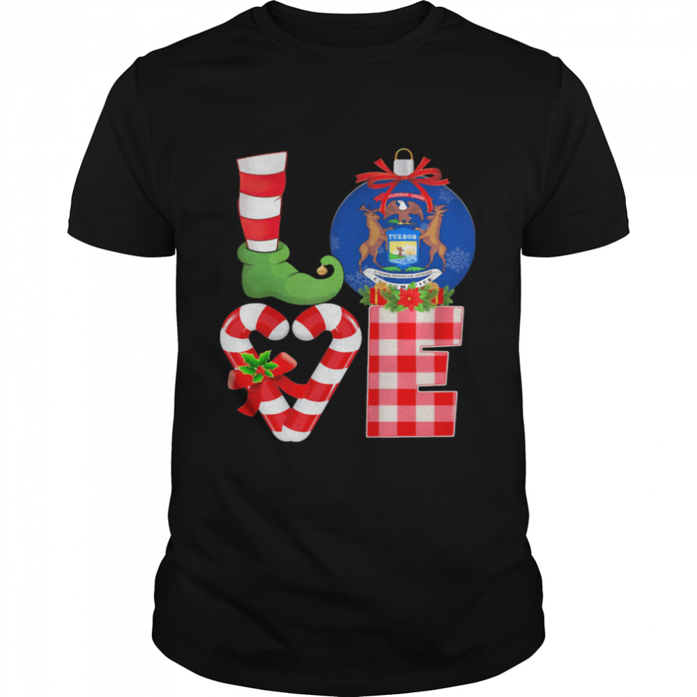 Love Michigan State Flag Pajama Elf Merry Christmas shirt Love Michigan State Flag Pajama Elf Merry Christmas shirt