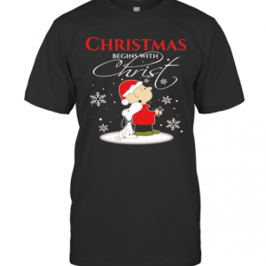 Merry Christmas Snoopy And Charlie Brown Begins With Christ T-Shirt