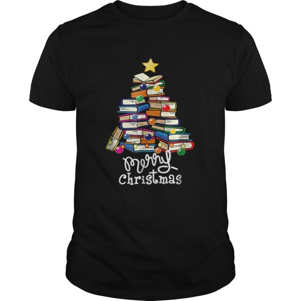 Merry Christmas Tree Love reading books Librarian nerd TShirt