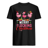 Merry Flocking Christmas Flamingo Pink In Santa Hat T-Shirt
