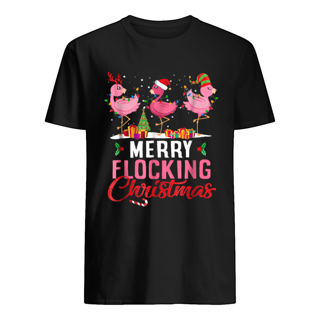 Merry Flocking Christmas Flamingo Pink In Santa Hat T-Shirt Merry Flocking Christmas Flamingo Pink In Santa Hat T-Shirt
