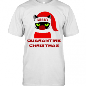 Merry Quarantine Christmas Green Eyed Black Cat Wear Face Mask T-Shirt