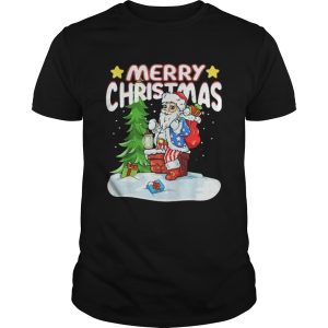Patriotic American Flag Santa Claus Chimney Christmas shirt