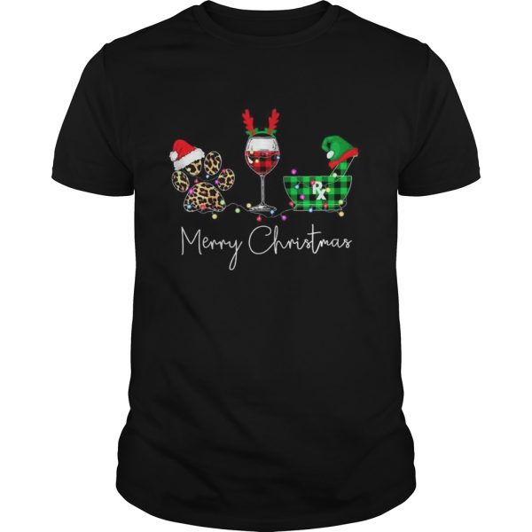 Paw Dog Wine Coffee Elf Merry Christmas shirt