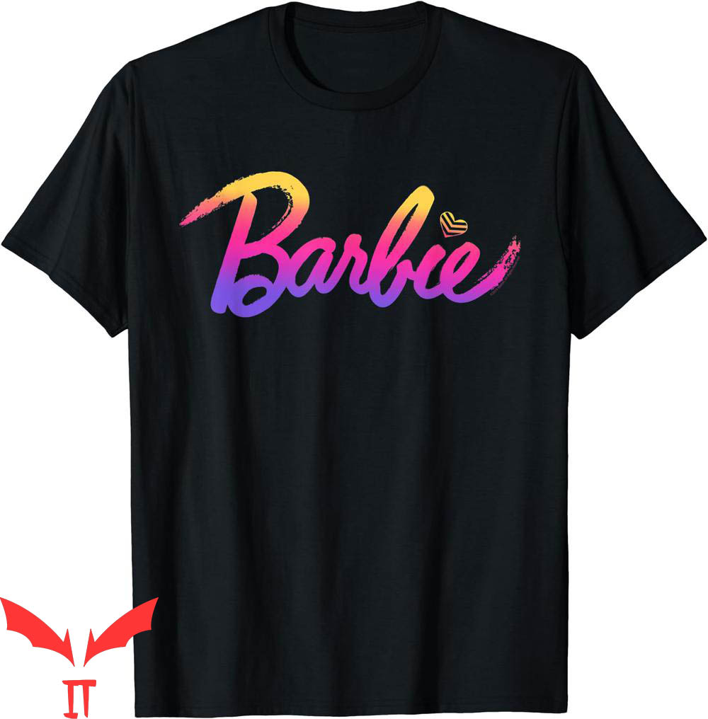 Pink Barbie T-Shirt Gradient Logo Cartoon Y2K Corlorful Pink Barbie T-Shirt Gradient Logo Cartoon Y2K Corlorful