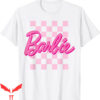 Pink Barbie T-Shirt Logo Checkered Background Cartoon Y2K