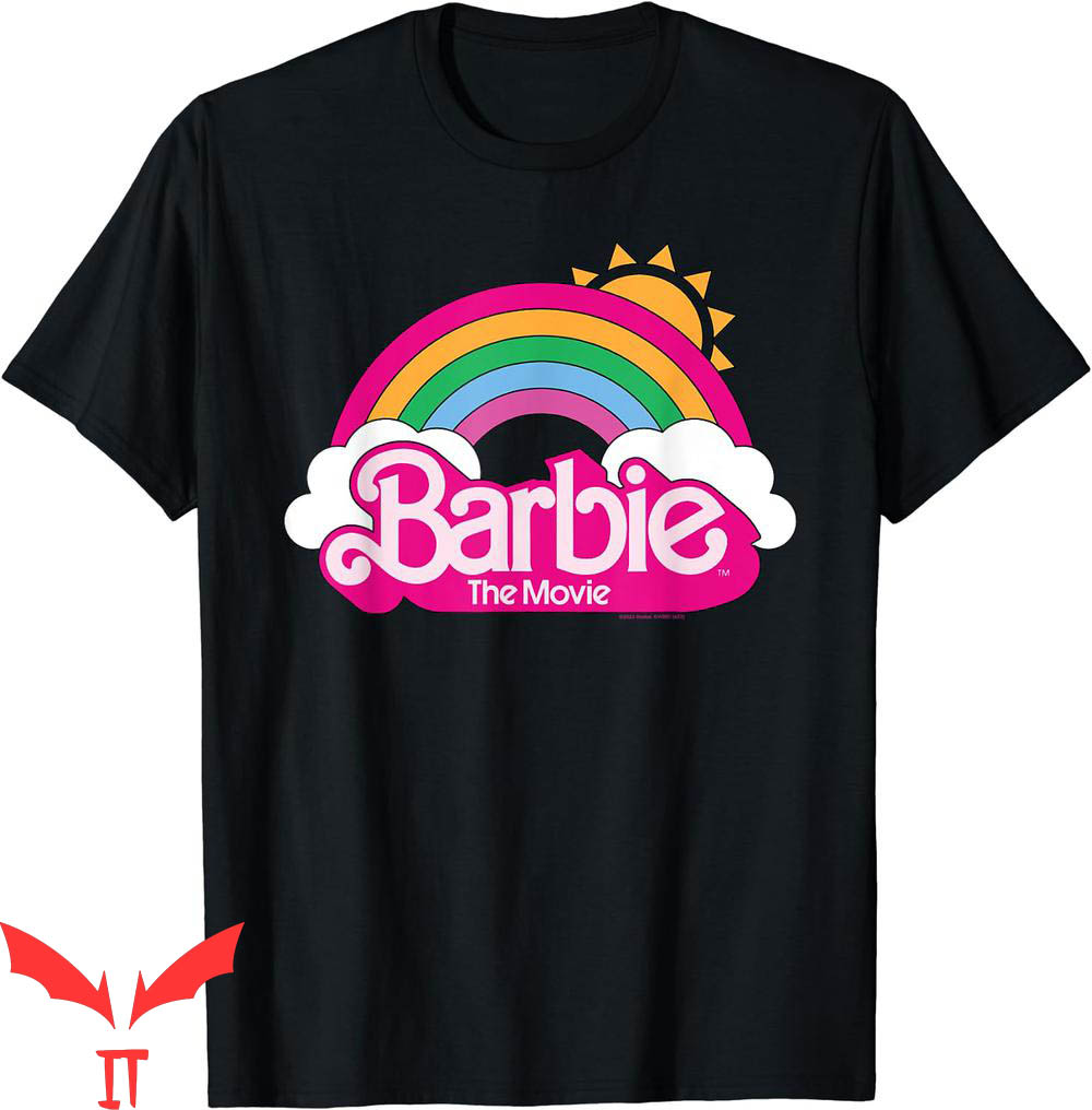 Pink Barbie T-Shirt The Movie Rainbow Logo Cartoon Y2K Pink Barbie T-Shirt The Movie Rainbow Logo Cartoon Y2K
