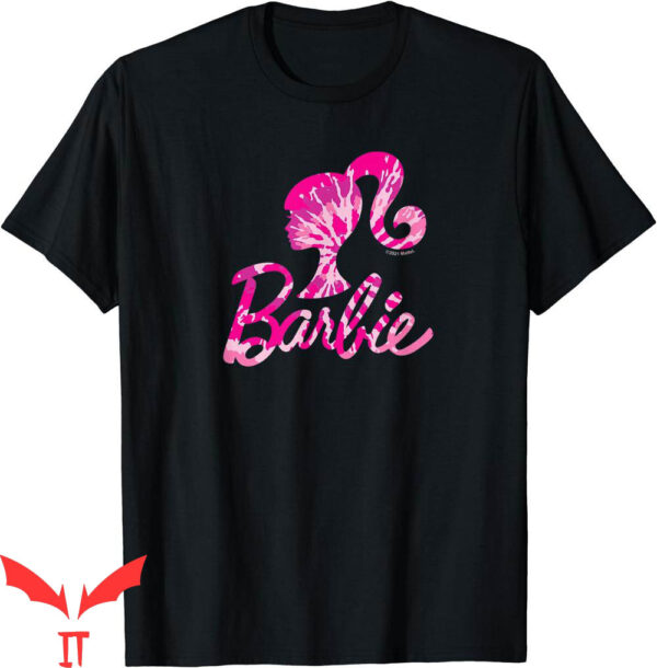 Pink Barbie T-Shirt Tie Dye Silhouette And Logo Cartoon Y2K
