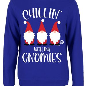 Pop Factory Chillin’ With My Gnomies Ladies Royal Blue Christmas Jumper