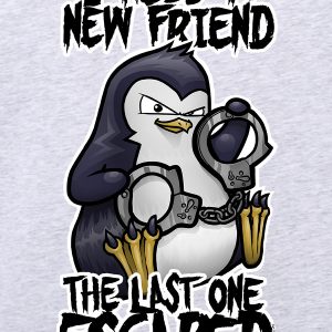 Psycho Penguin I Need A New Friend Mens Heather Grey Hoodie 3