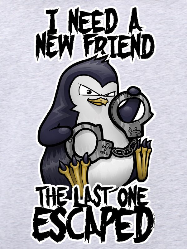 Psycho Penguin I Need A New Friend Men’s Heather Grey Hoodie