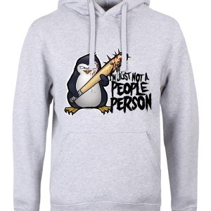 Psycho Penguin Just Not A People Person Mens Grey Hoodie 1