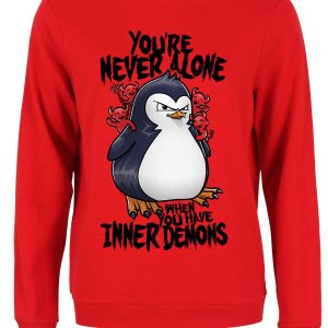 Psycho Penguin You’re Never Alone Ladies Red Sweatshirt