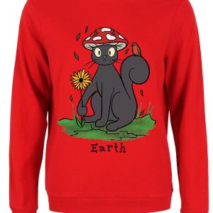 Spooky Cat Earth Ladies Red Sweatshirt