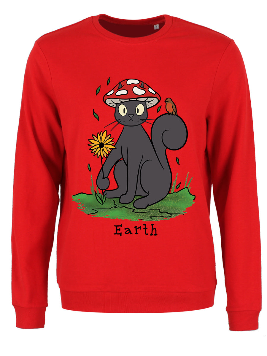 Spooky Cat Earth Ladies Red Sweatshirt Spooky Cat Earth Ladies Red Sweatshirt