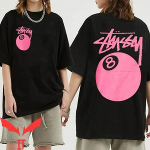 Stussy T-Shirt 8 Ball Pink Vintage Minimalist Art With Logo