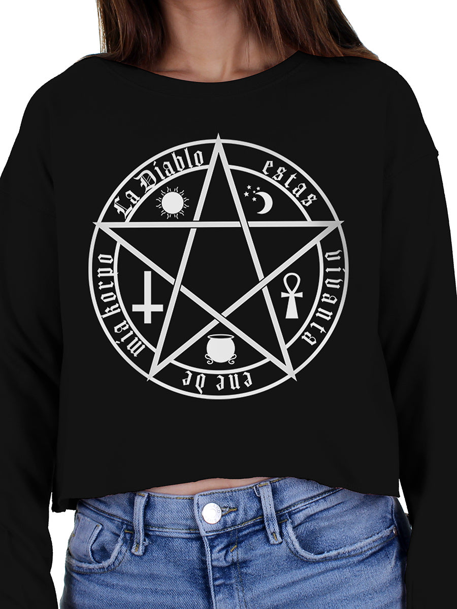The Devil Is Living In My Flesh Black Girlie Cropped Sweat The Devil Is Living In My Flesh Black Girlie Cropped Sweat